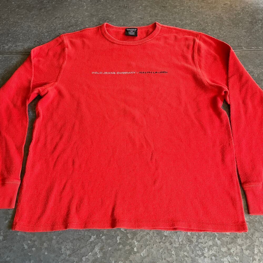 Vintage Polo Jeans Ralph Lauren Embroidered Thermal Shirt Mens XXL L/S Red USA